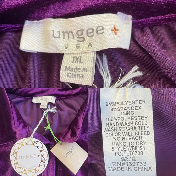 New Umgee Purple Velvet Button Down Tunic Sequined Balloon Sleeves Womens Sz 1XL - Picture 6 of 8